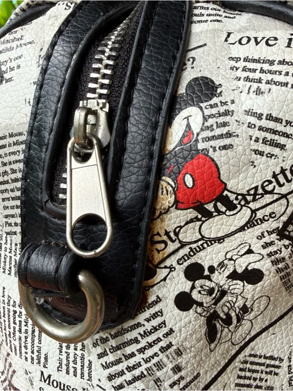 Disney Mickey Minnie‎ Newspaper Print Satchel Handbag Black White Bowling Bag